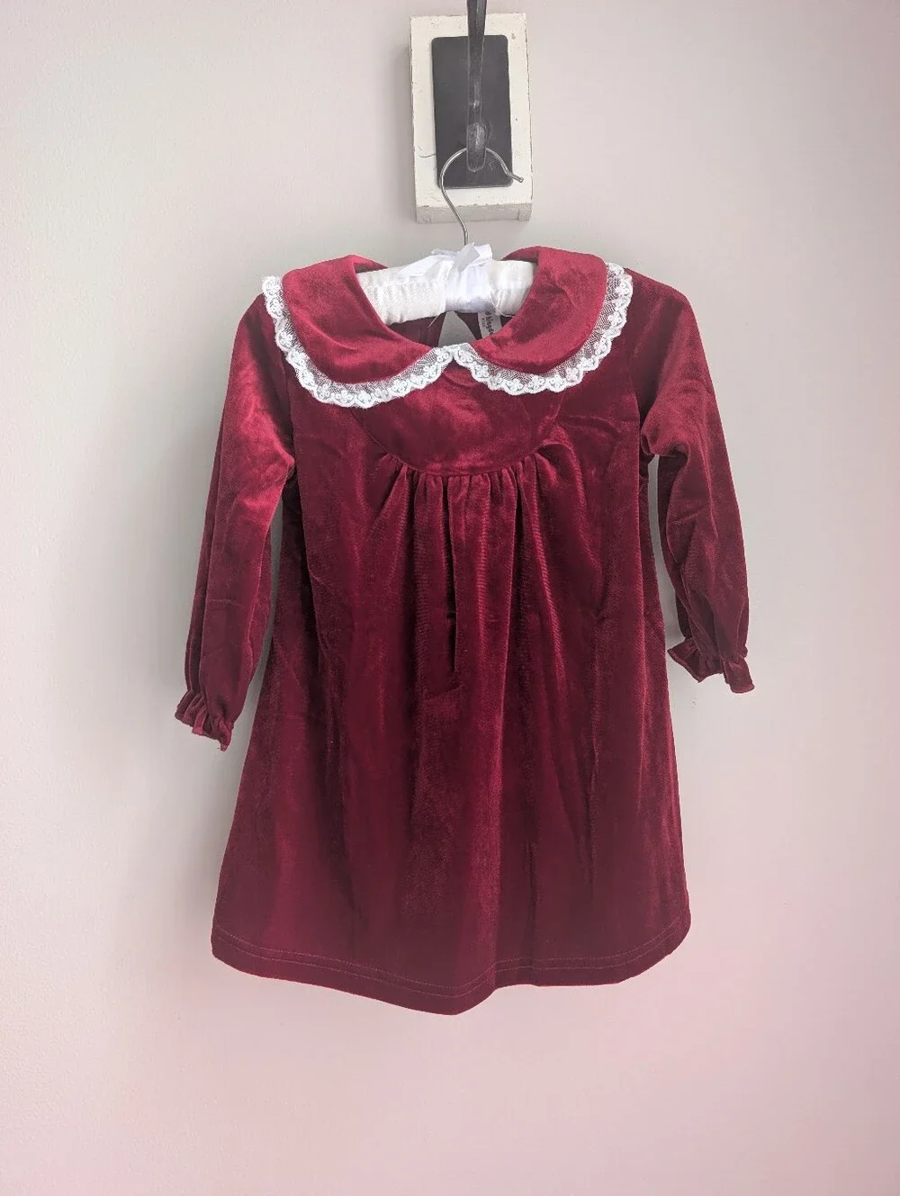 Mud Kingdom Burgundy Maroon Velvet Holiday Dress Lace Peter Pan Collar Size 2T